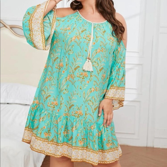 Boho floral print cold shoulder dress - Picture 7 of 11